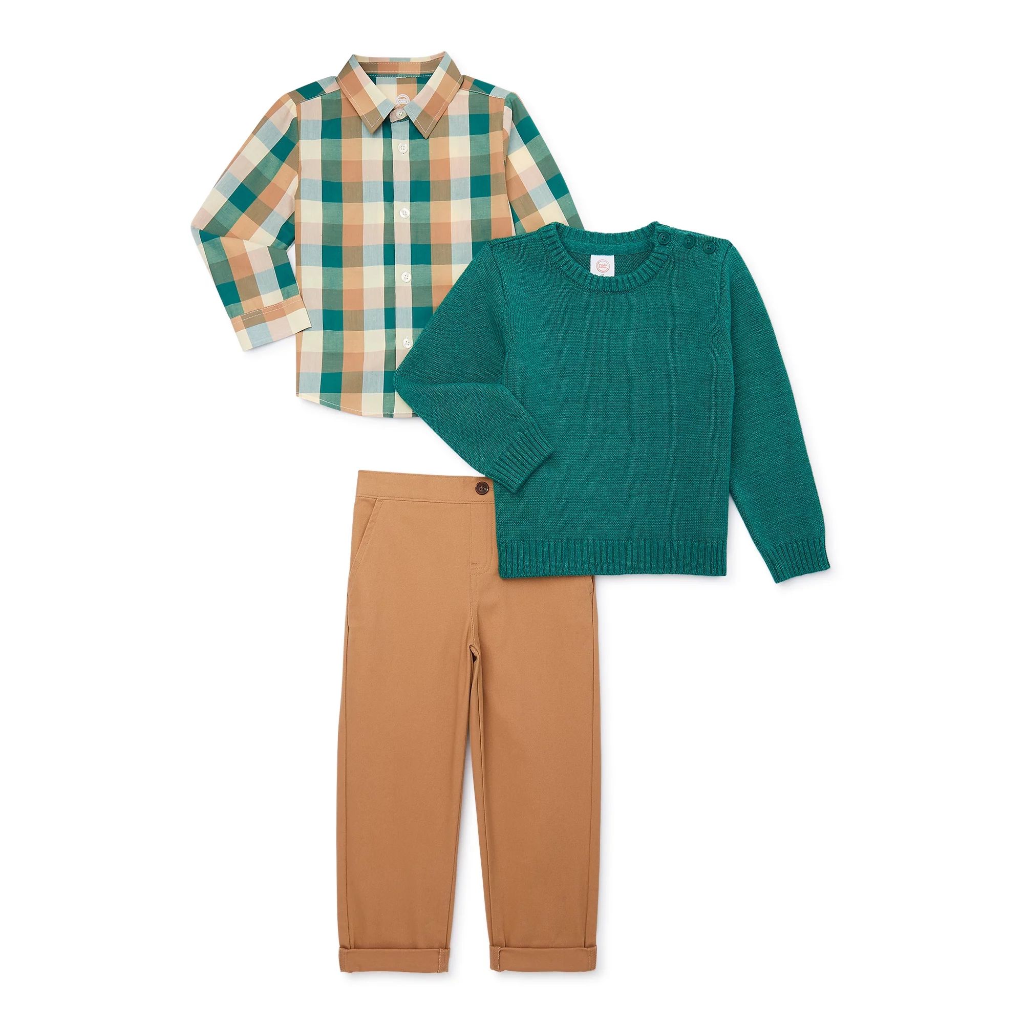 Wonder Nation Toddler Boys Button Down, Pullover and Pants, 3-Piece Dressy Set, Sizes 12M-5T | Walmart (US)