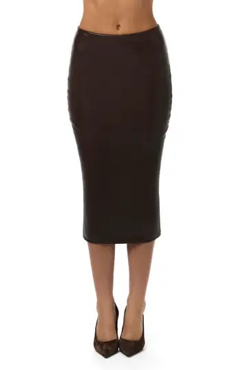 Naked Wardrobe Faux Leather Midi Skirt in Dark Chocolate at Nordstrom Rack, Size Medium | Nordstrom Rack