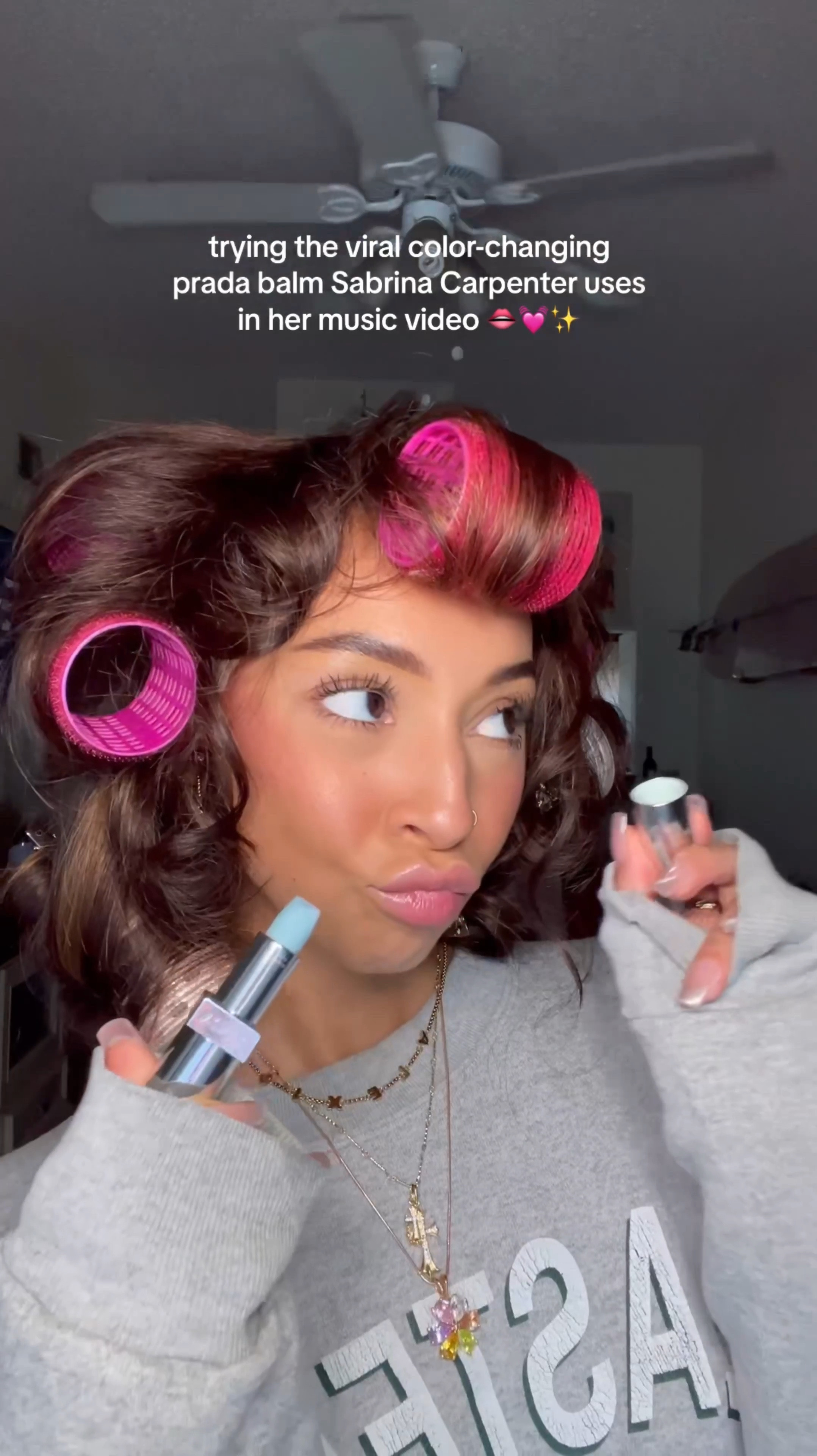 color changing Prada lip balm (Sabrina carpenter used this in her please please please music video!) 👄 it changes based on your lip’s ph 💓 