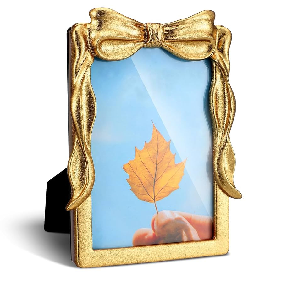 Geelin Bow Gold Picture Frame Vintage 5" x 7" Antique Baroque Ornate Resin Rectangle Oval Retro P... | Amazon (US)