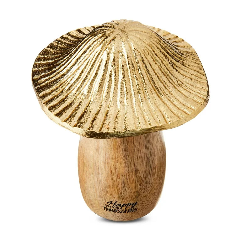 Metal & Wood Mushroom Tabletop Decor, Brown & Gold, 5.75", Harvest by Way To Celebrate | Walmart (US)