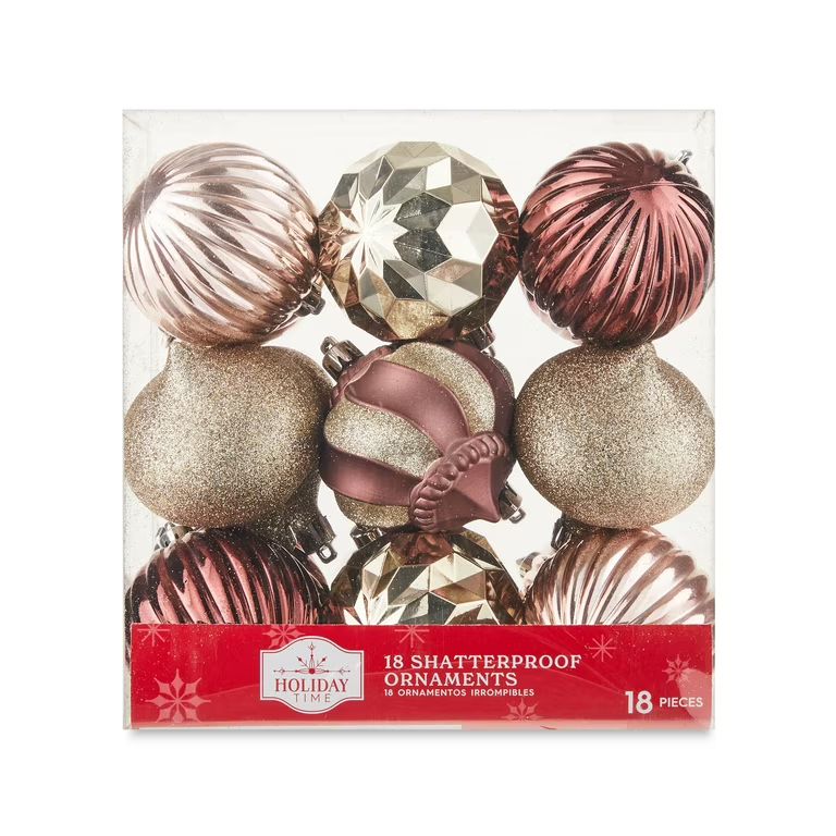 Blush & Champagne Shatterproof Christmas Ornaments, 18 Count, by Holiday Time - Walmart.com | Walmart (US)