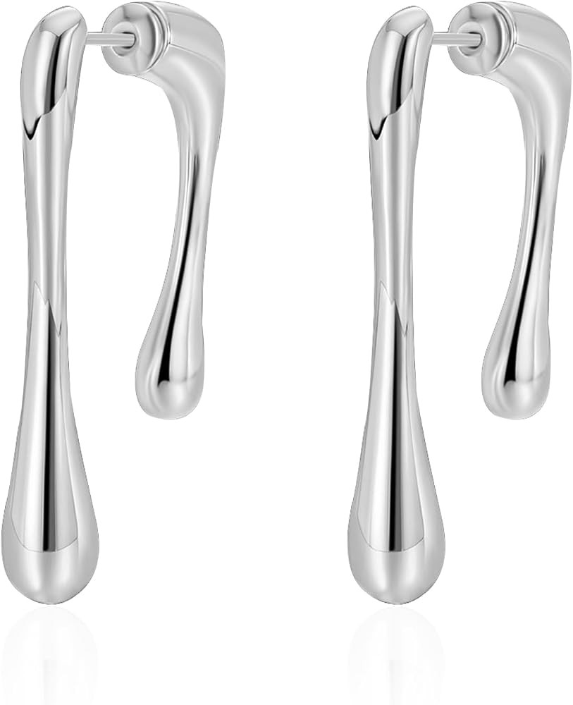 Minimalist Teardrop Front Back Dangle Drop Earrings for Women Unique Design Thick Line Gold Plate... | Amazon (US)
