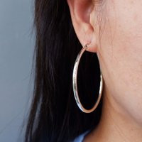 Silver Round Large Hoop Creole Earrings, 925 Sterling Earring, Oversize Circle Earring | Etsy (US)