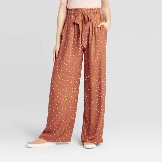 Women's Polka Dot Mid-Rise Belted Wide Leg Soft Pants - Xhilaration™ Brown | Target