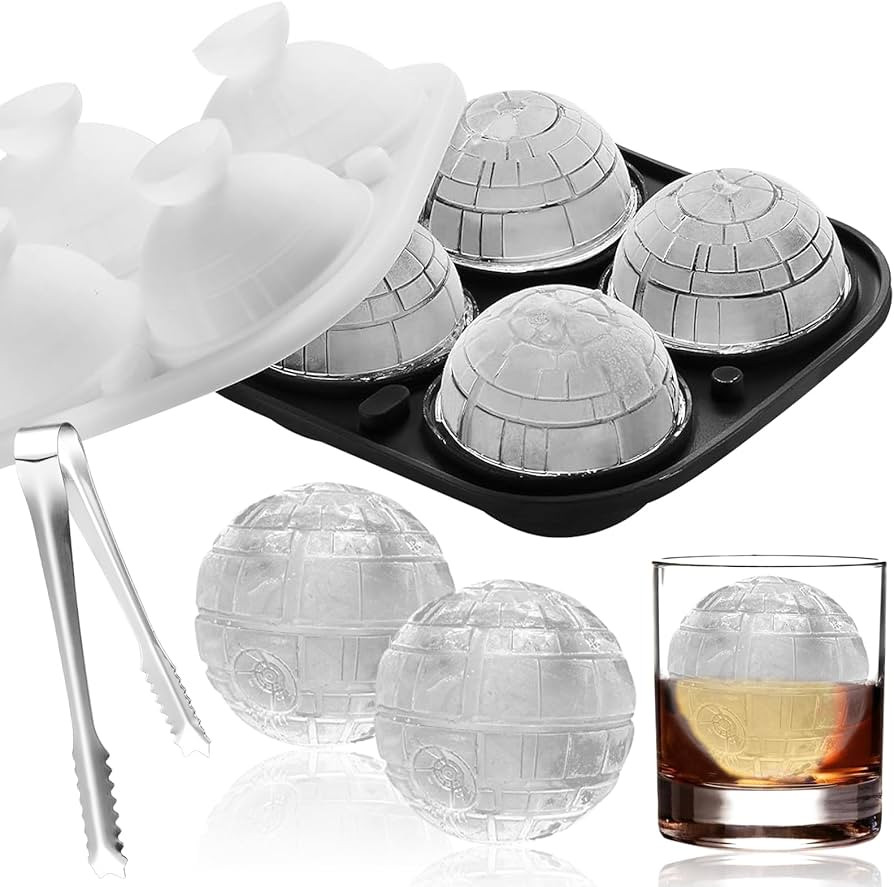 Eiswürfelform Kugel Silikon 4 XXL Groß Eiskugelform mit Deckel Eiswürfel-Clip 6cm Todesstern R... | Amazon (DE)