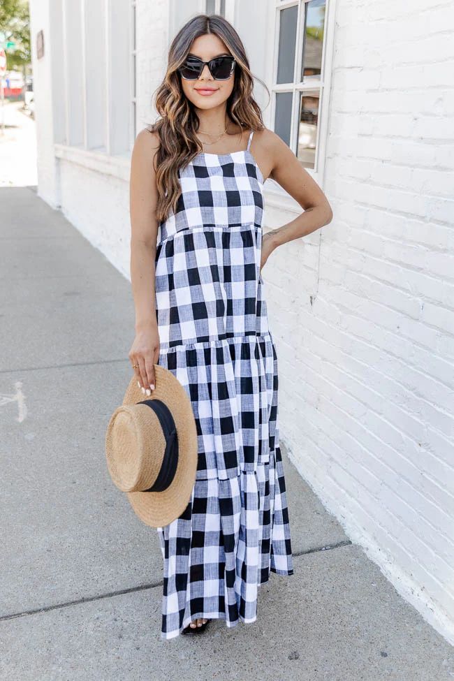 Check Mate Black Tiered Gingham Maxi Dress, Women's Small - Pink Lily Boutique | Pink Lily
