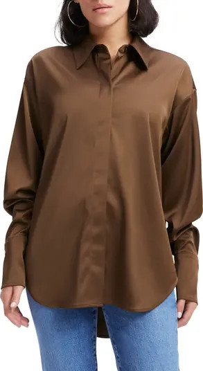 Good American Stretch Satin Button-Up Shirt | Nordstrom | Nordstrom