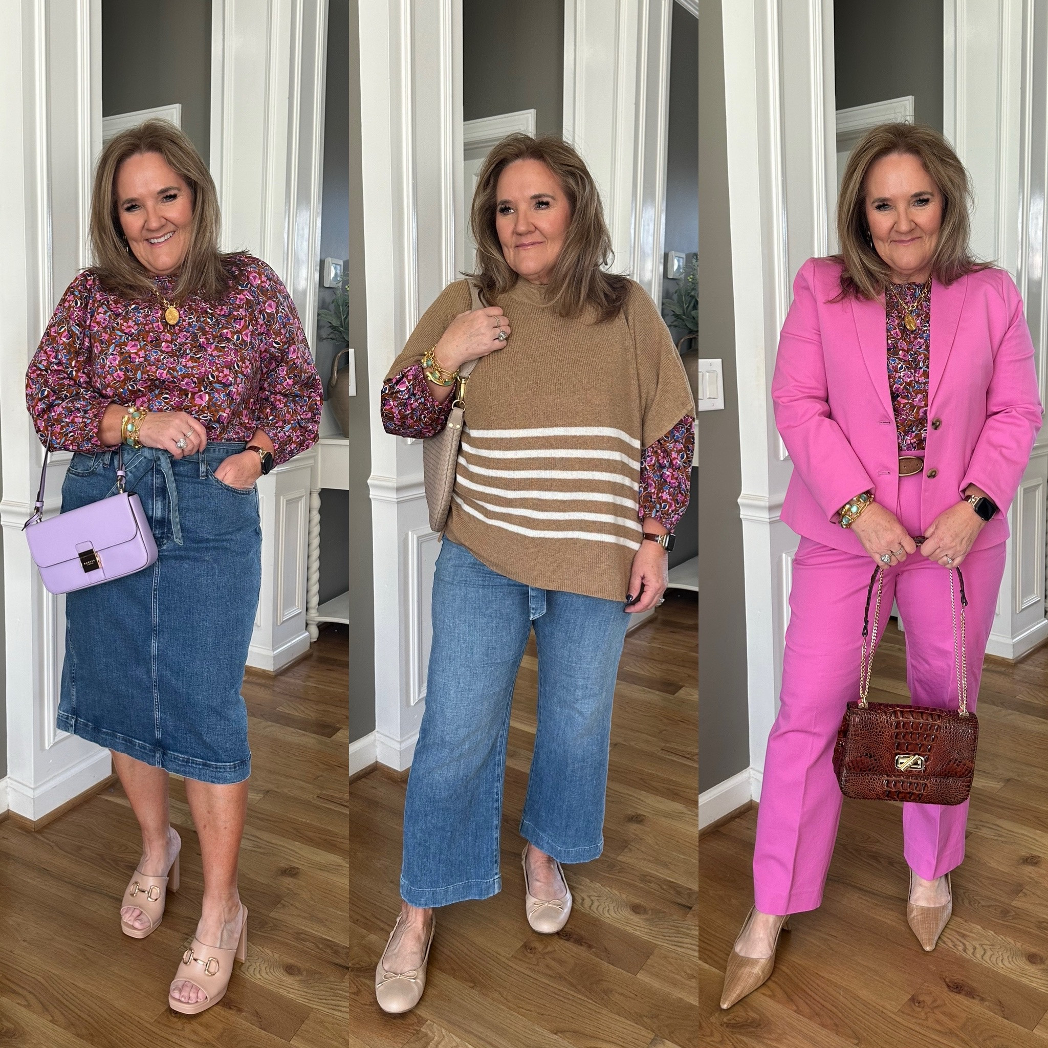 Blouse size large
Suit size 14 regular 
Jeans, size 31 (order, smaller size so that the paper bag waist isn’t bulky)
Skirt Size 14, but I would order your smaller size because the 14 was big in the waist
Linking all shoes, purses, and jewelry from the reel in this link 


#LTKmidsize #LTKover40 #LTKfindsunder100