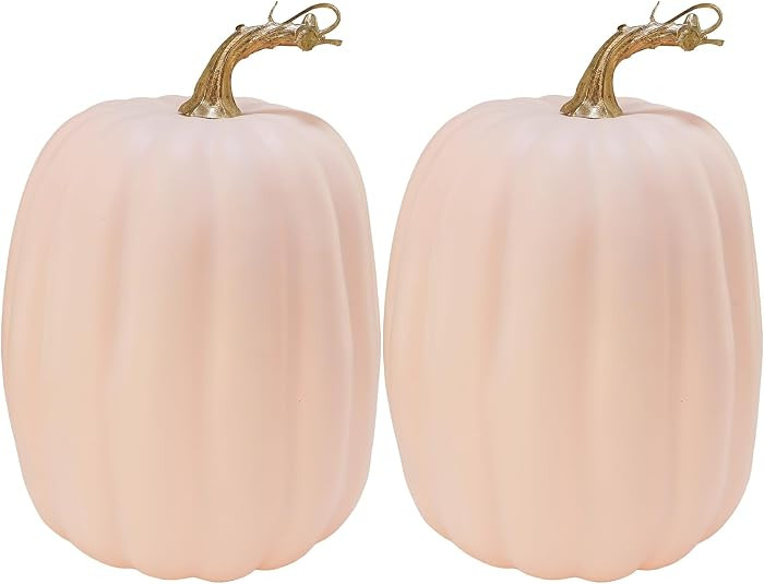 Winlyn 2 Pcs Large Artificial Pumpkins Fall Harvest Light Peach Pumpkins Big Faux Foam Pumpkins 8... | Amazon (US)