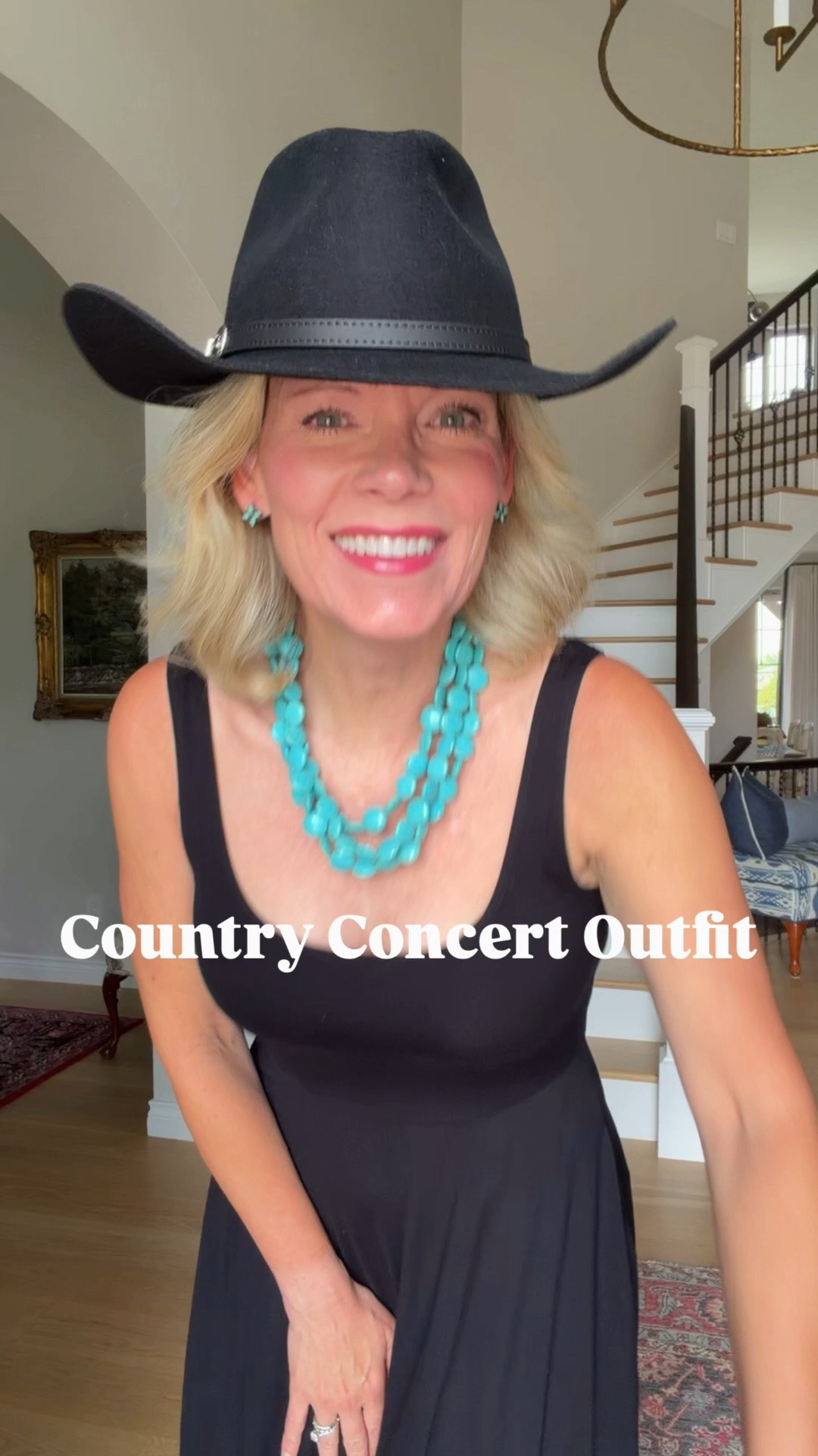 If you are looking for the perfect black dress, I have found it! This dress from @Tuckernuck is so comfortable you seriously feel like you’re wearing a nightgown! It has pockets and works great to wear now and makes a perfect fall outfit with a jacket or a cardigan. The adjustable hat from @gigipip is fabulous and I have loved my black boots for years. I am wearing my regular size in all! ￼