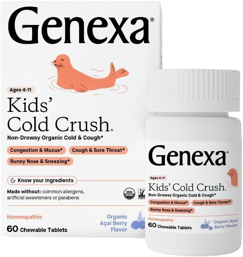 Genexa Kids’ Cold Crush - 60 Tablets - Kids’ Cough & Cold Remedy - Certified Vegan, Organic, ... | Amazon (US)