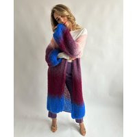 Colorful Ombre Fall Cardigan Mohair Handknit Long Bordeaux Multicolor Women Unique Maxi Wool Loose | Etsy (US)