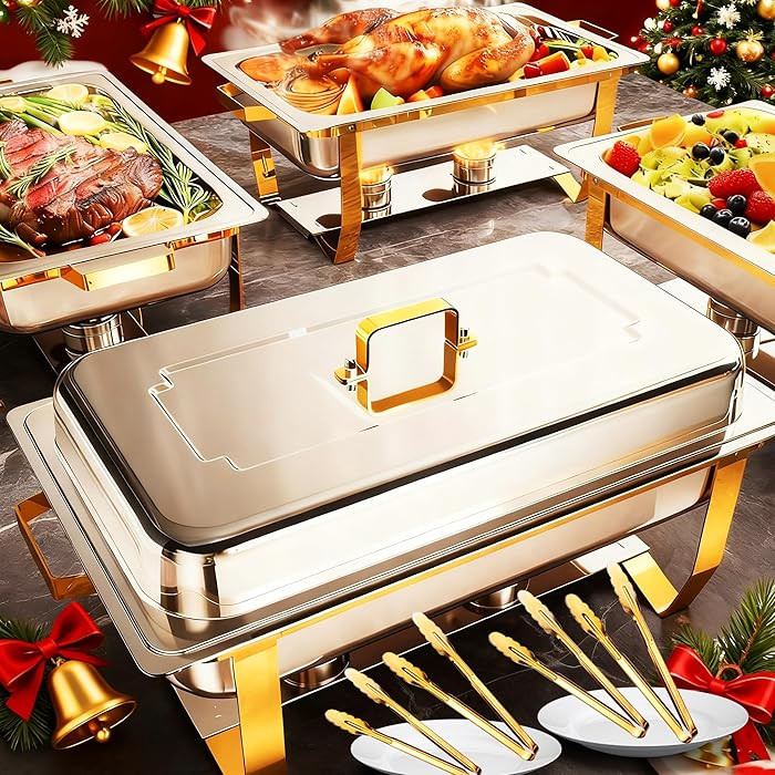 ALSO GO 4 Pack 9QT Chafing Dishes for Buffet Gold, Chafing Dishes Buffet Set with 4 Gold Serving ... | Amazon (US)