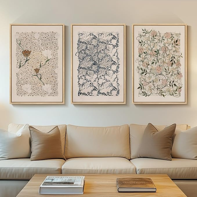 Framed Large William Morris Canvas Wall Art Set of 3, Vintage Nature Floral Artwork Prints, Boho ... | Amazon (US)