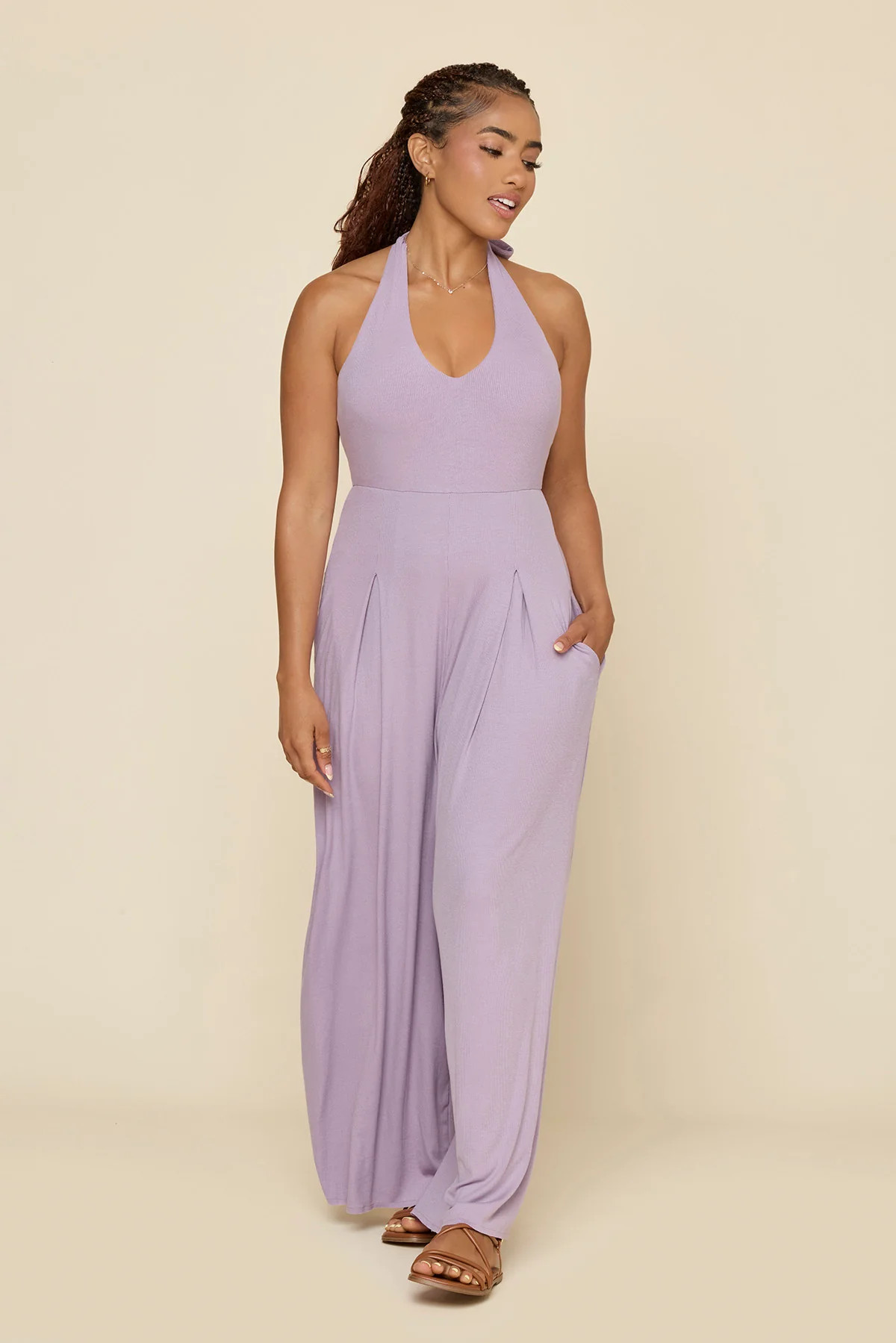 Halter Go with the Flow Jumpsuit - Lavender Haze | POPFLEX