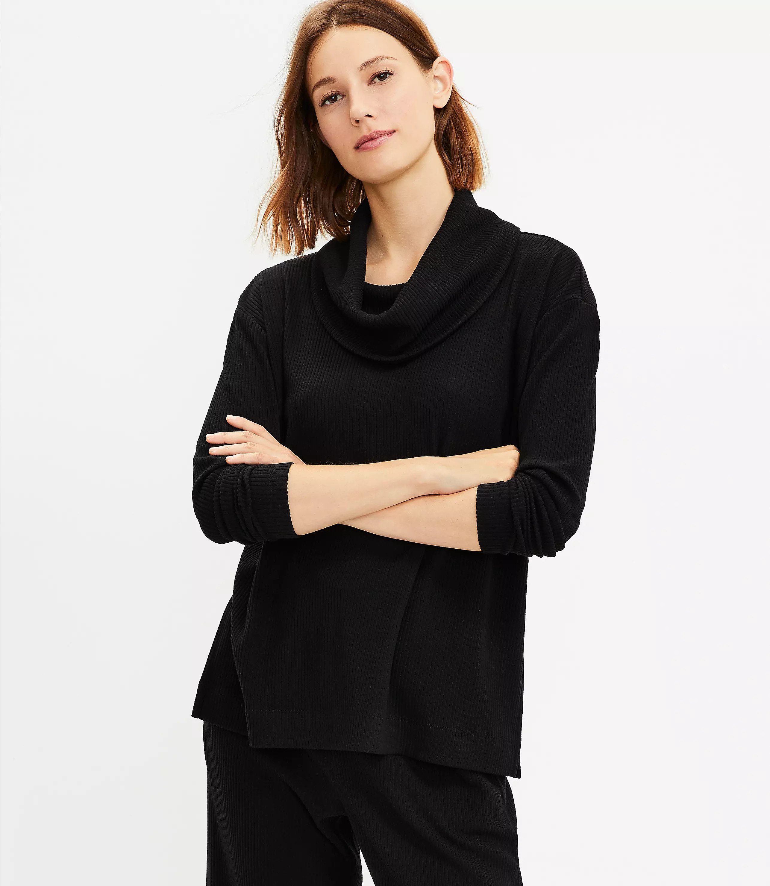 Lou & Grey Brushed Rib Cowl Neck Top | LOFT