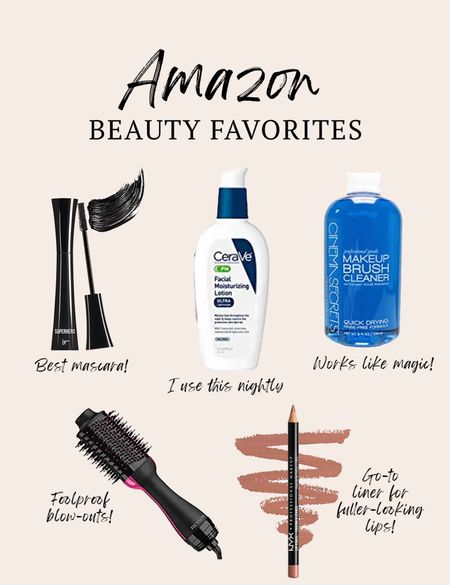 Amazon beauty favorites // It Cosmetics mascara is one of the best, lots of volume and length, no clumping or flaking.

CeraVe nighttime moisturizer is light and absorbs quickly, love the ingredients, no fragrance, great price!

Best makeup cleaner since it works so fast, I actually clean my brushes like I’m supposed to!

You recommended this Revlon blow dryer brush and it’s a lifesaver; quick and easy blow out for my curly/wavy hair

Best lip liner, great Charlotte Tilbury look for less! I love Nude Beige and Peekaboo Neutral equally.

#amazon #amazonbeauty

#LTKunder50 #LTKbeauty
