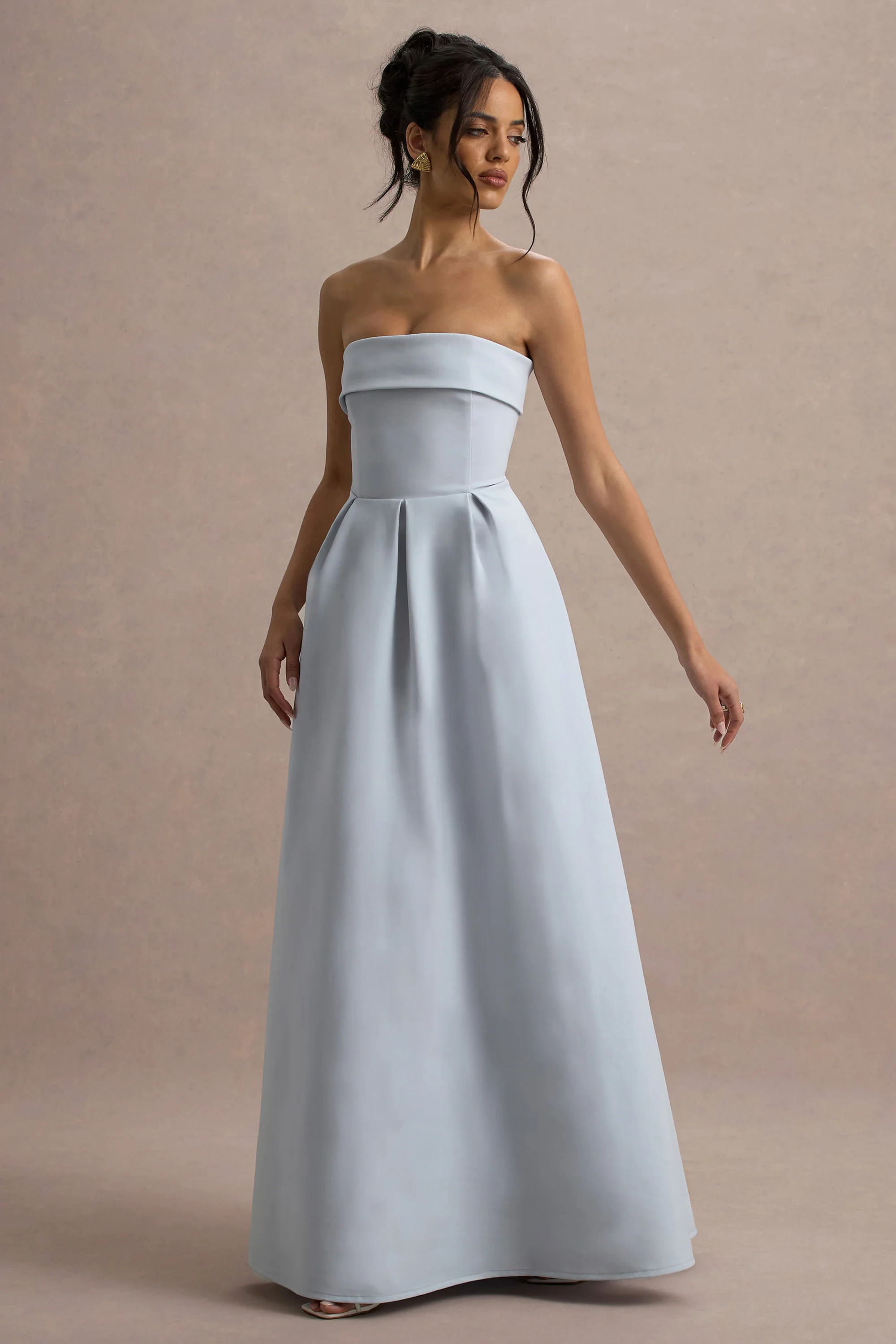 Maddalena | Powder Blue Bandeau Skater Maxi Dress | Club L London