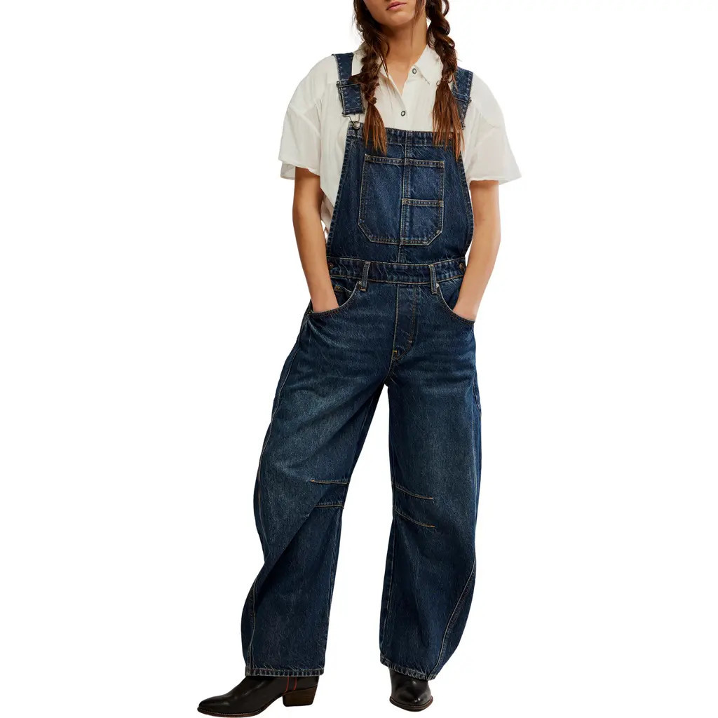 Free People Good Luck Denim Overalls in Deep End at Nordstrom, Size X-Small | Nordstrom