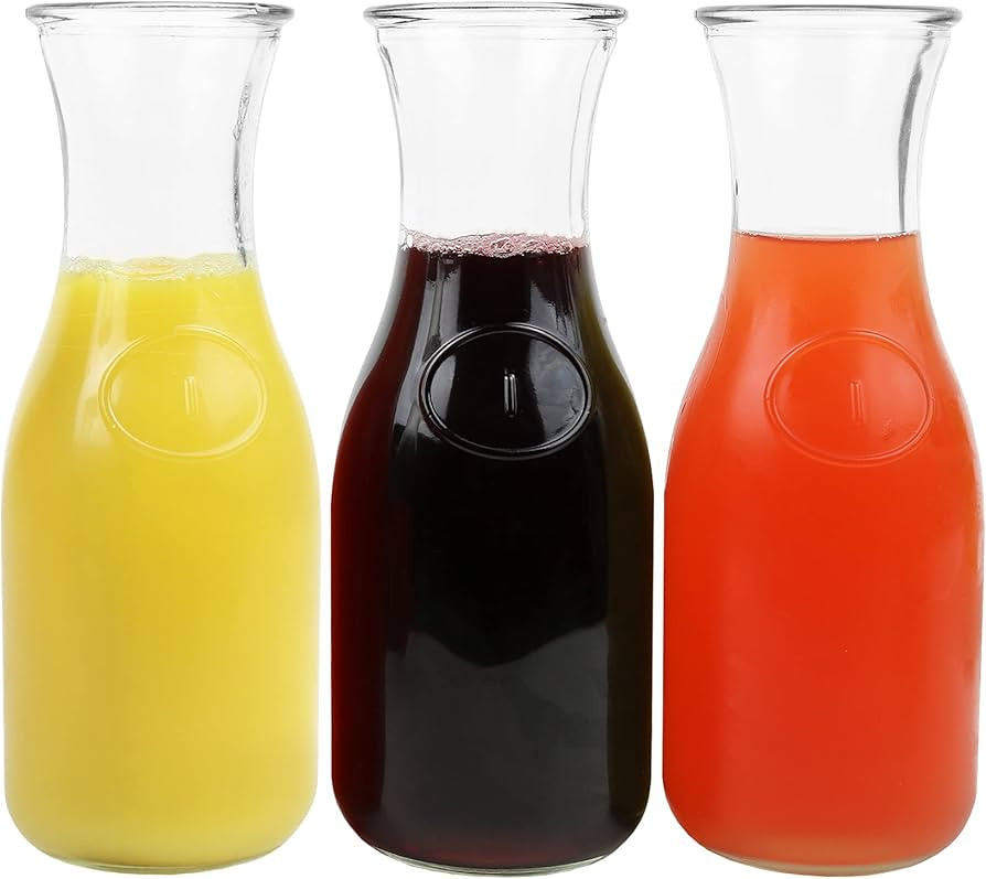 Glass Carafe 17 oz. Water Decanter, Juice Pitcher | Ideal for Wine, Milk, Juice & Mimosa Bar [Set... | Amazon (US)