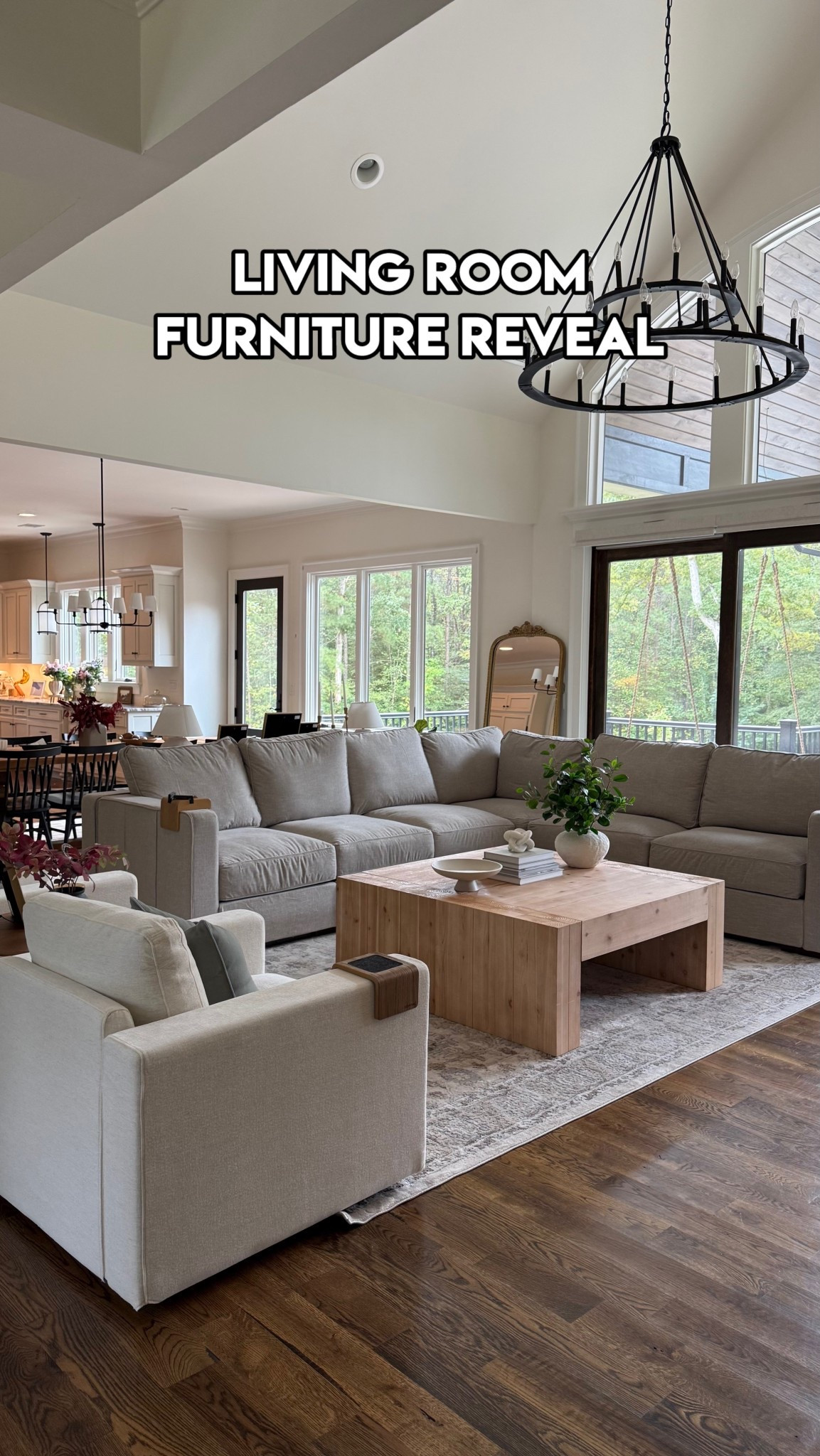 beachwood rained chenille sofa color
2 of the coffee tables pushed together to give the restoration hardware / pottery barn look for less!!!! 
Our sofa: recliners, built in speakers, & extra deep seats on left side. 10/10 

#LTKSeasonal #LTKStyleTip #LTKHome