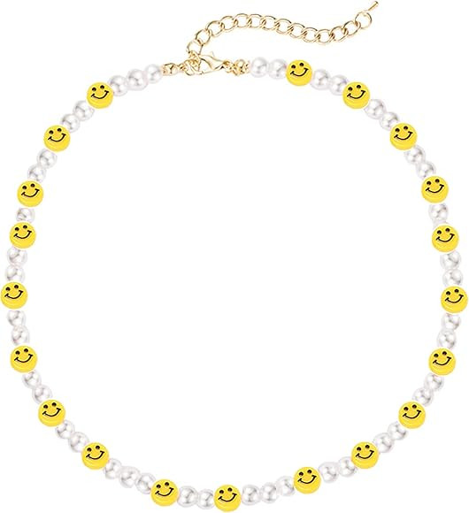 Frodete Smiley Face Necklace for Women Irregular Smiley Beads Bohemian Bead Pearl Choker Necklace... | Amazon (CA)