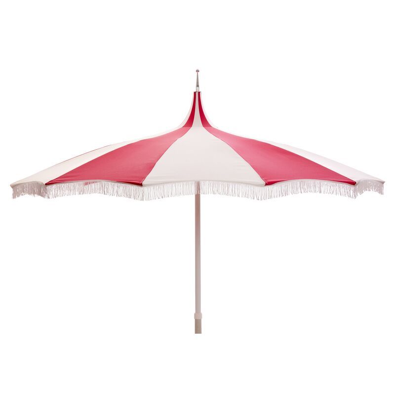 Ari Pagoda Fringe Patio Umbrella, Hot Pink/White | One Kings Lane
