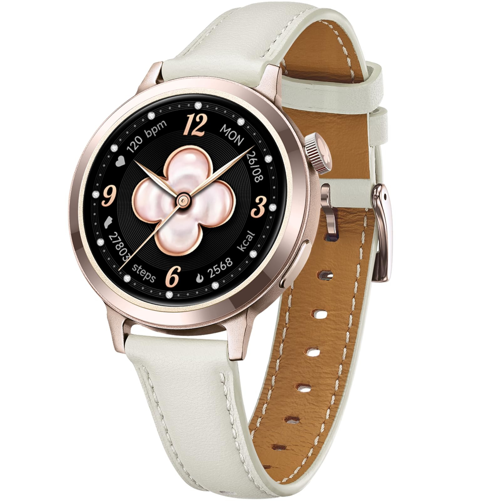 FANY Smart Watch for Women, 1.1'' AMOLED Ultra-Clear Display with Aluminum Case & Leather Band, F... | Amazon (US)