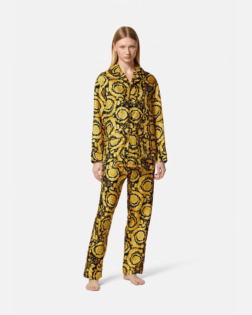 Barocco Print Silk Pajama Shirt | Versace (US)