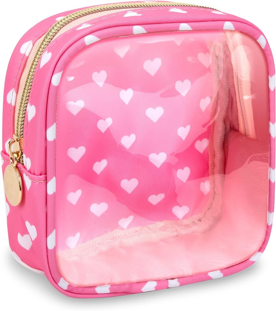 Mini Clear Travel Makeup Organizer Bag for Purse, Small Cute Preppy Pink Makeup Bag Cosmetic Zipp... | Amazon (US)