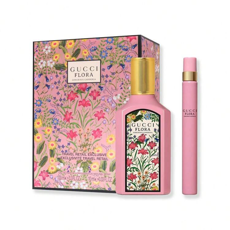Gucci Flora Gorgeous Gardenia 2 Pcs Gift Set (3.3oz EDP+0.33oz EDP) Spray For Women Perfume Perfumes 3.3oz/100ml+0.33oz/10ml Long-Lasting Flower Sweet Girlfriend Wife Mother Friend Birthday Graduation Party Travel Camping Outdoors School Campus Trip Festivals Anniversary Fall Autumn Helloween Fall Looks Sweet Style | SHEIN