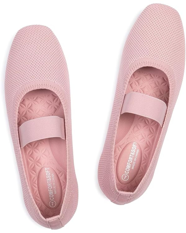 Frank Mully Women's Ballet Flats Slip on Casual Knitted Fabric Shoes Square-Toe Flats with Elasti... | Amazon (US)