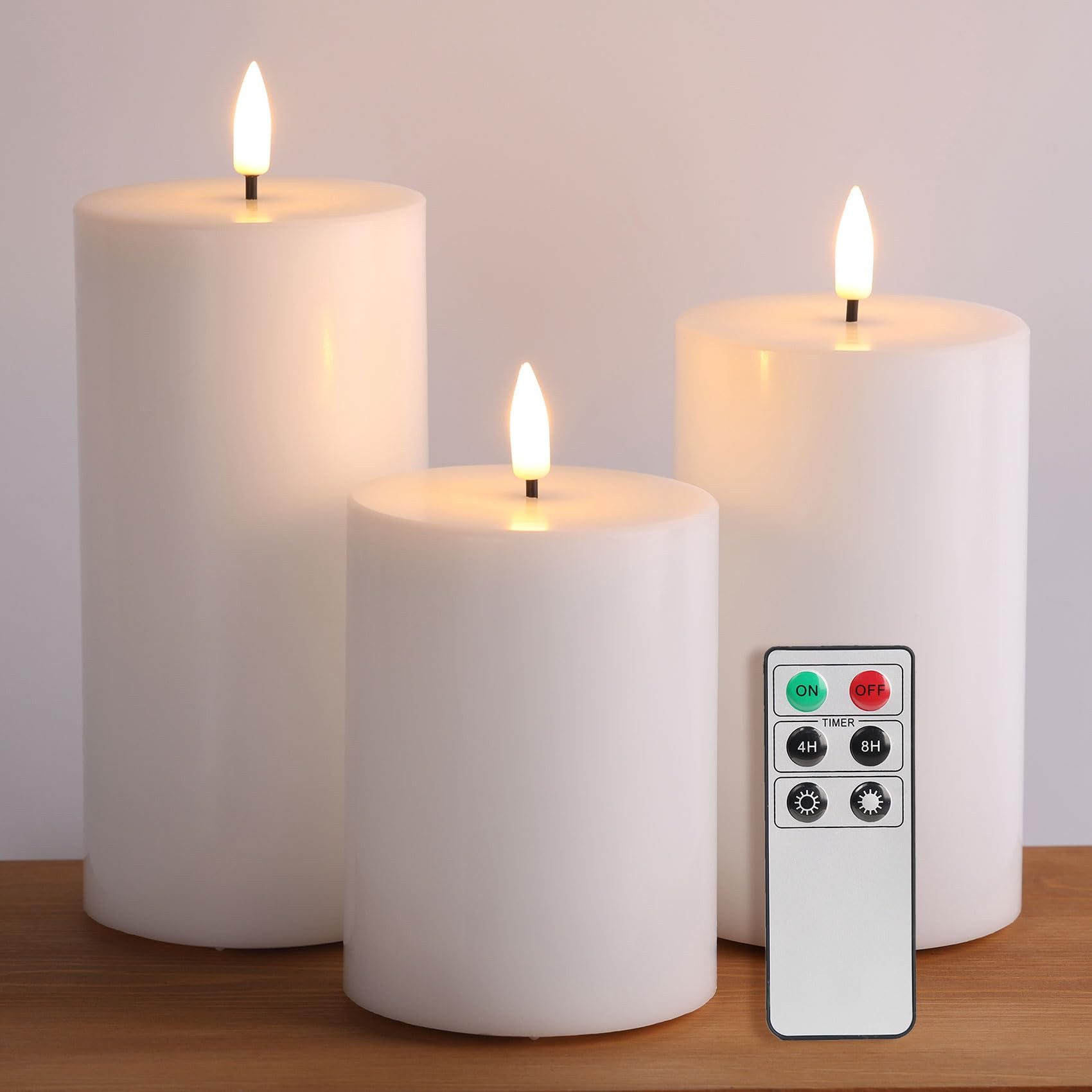 Eywamage White Real Wax Flameless Pillar Candles with Remote, Flickering Flat Top LED Battery Can... | Amazon (US)