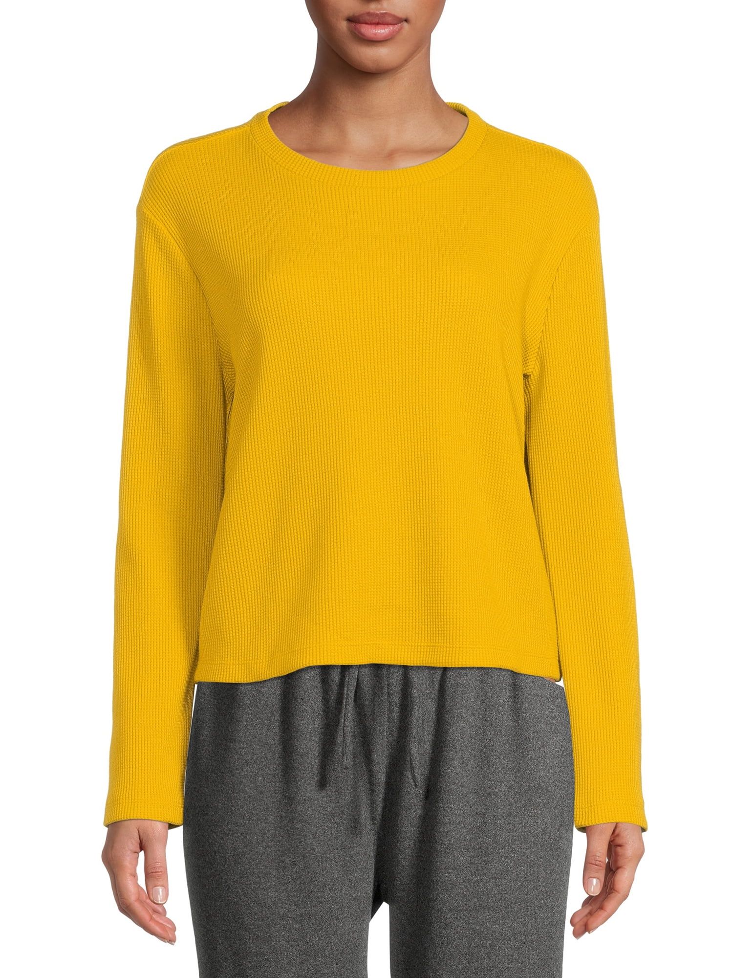 Time and Tru Women's Cropped Waffle Top with Long Sleeves - Walmart.com | Walmart (US)