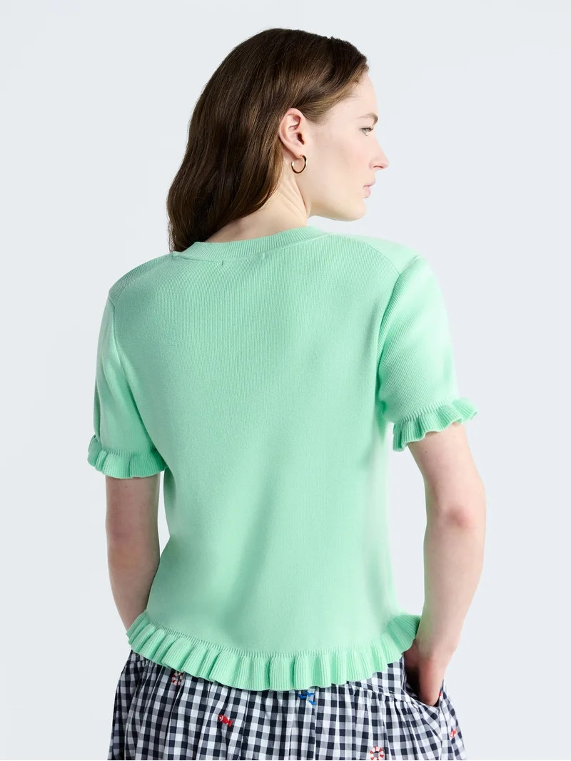 Free Assembly Women’s Ruffle Trim Sweater with Short Sleeves, Lightweight, Sizes XS-XXL | Walmart (US)
