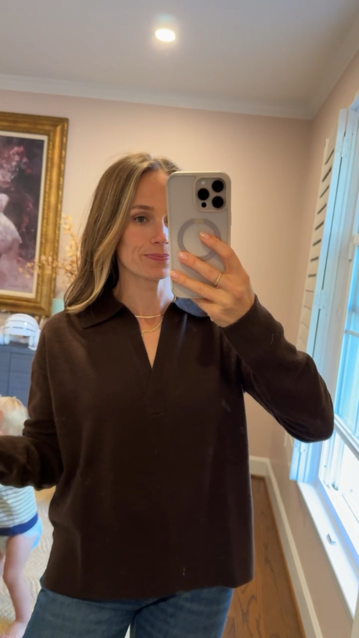The perfect brown cashmere polo sweater!