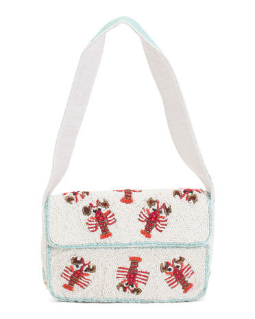 Lobster Motif All Over Hand Beaded Shoulder Bag for Women | Leather | Marshalls