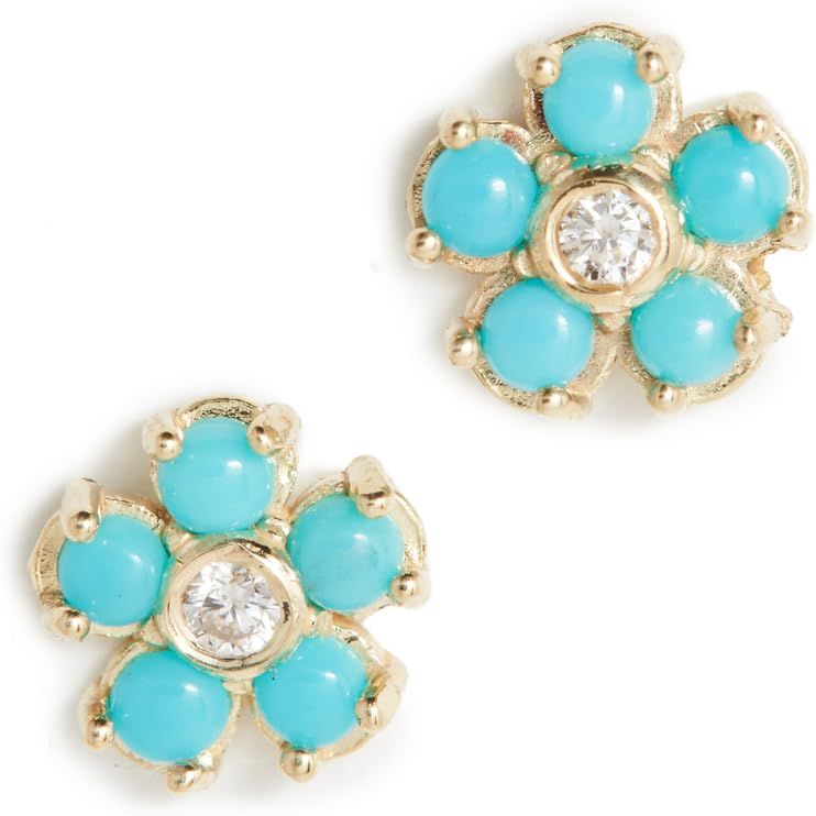 Amazon.com: Jennifer Meyer, Turquoise Flower Diamond Stud Earrings, Gold/Turquoise, One Size | Amazon (US)