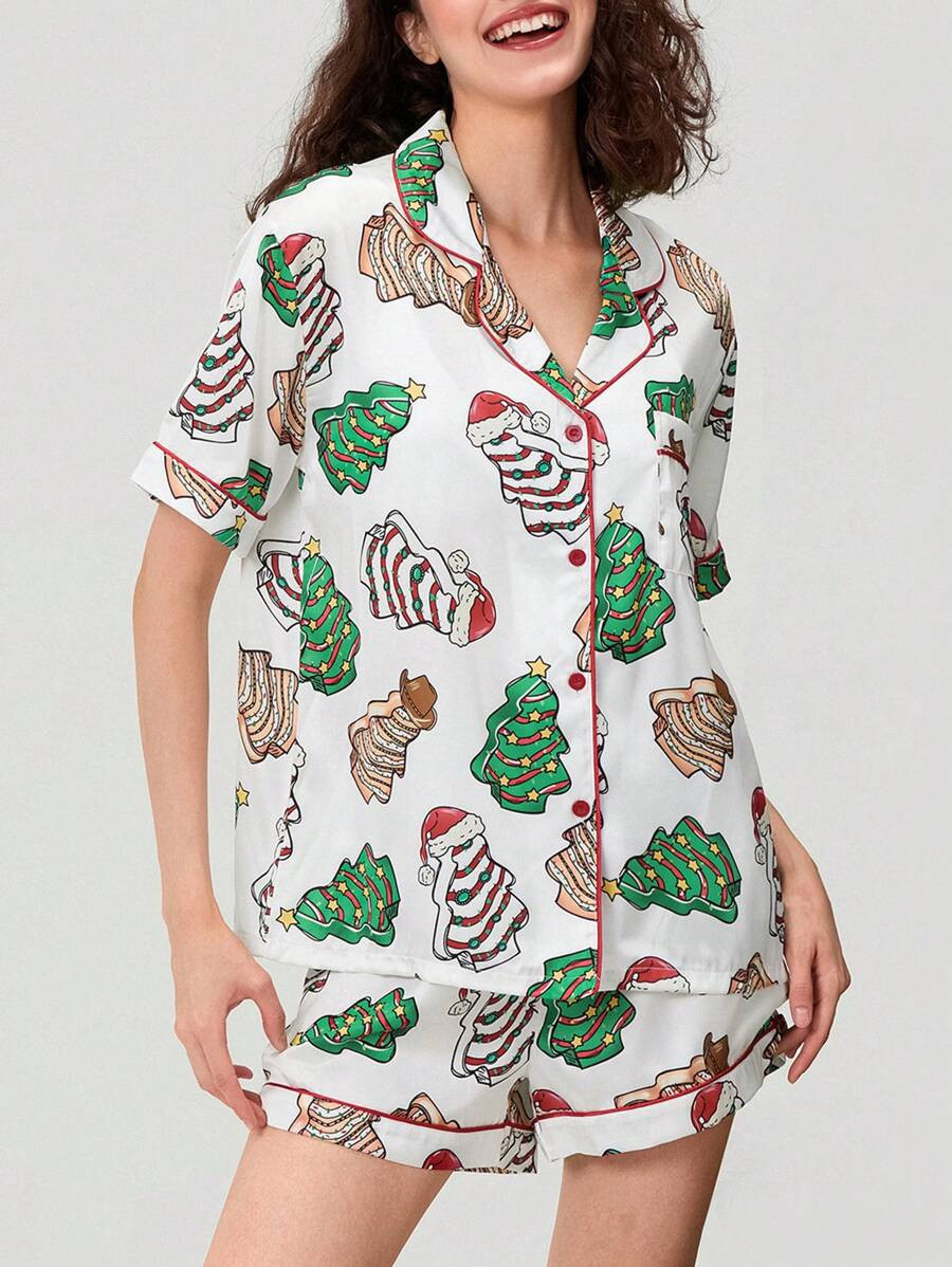 Women's Two Piece Pajama Set Short Sleeve Christmas Pajamas Sleepwear Nightwear Pjs Lounge Sets | SHEIN