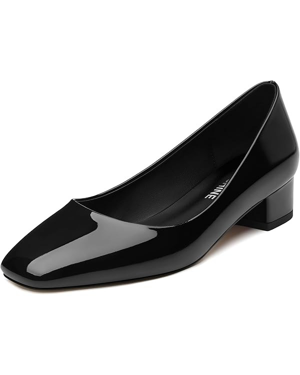 Women's Low Block Heel Pumps Slip On Square Close Toe Chunky Heels Comfortable Office Work Busine... | Amazon (US)