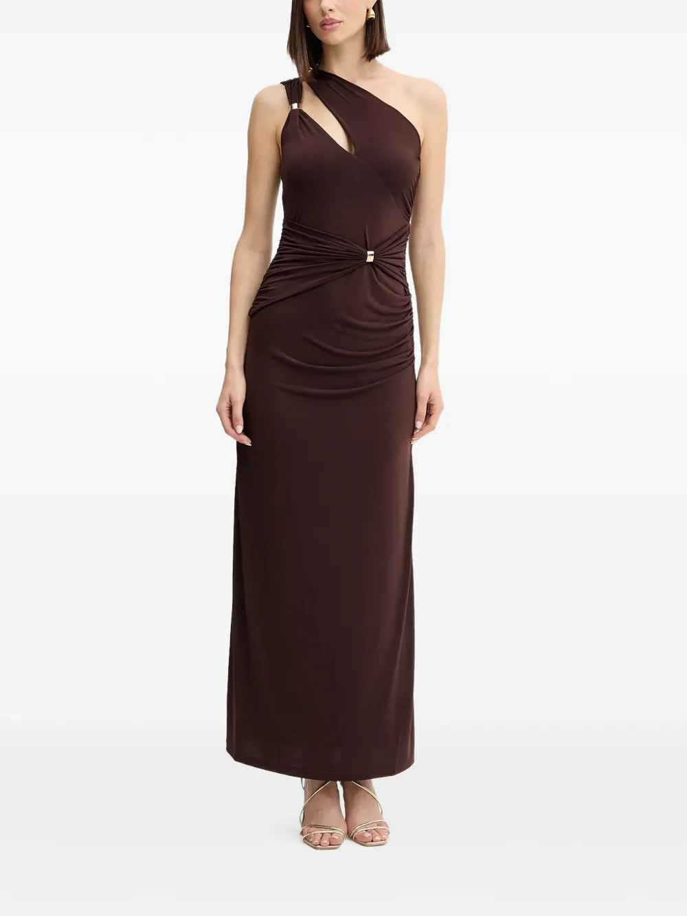 Hervé Léger Aurora cut-out ring-detail Maxi Dress | Brown | FARFETCH | Farfetch Global