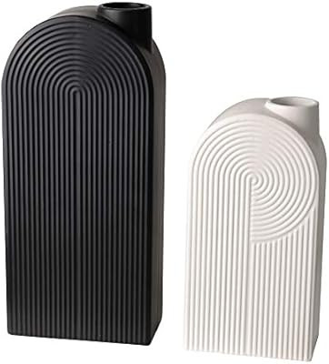 TERESA'S COLLECTIONS Ceramic Flower Vase, Modern Home Decor, Black and White Geometric Decorative... | Amazon (US)