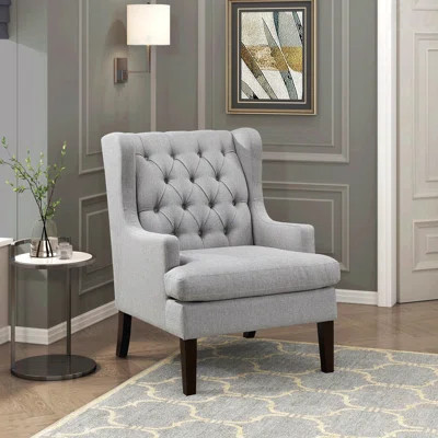 Accent Chair, Foam Cushion Seat Beige Upholstered For Cozy Living Rooms In Fabric Upholstery Nailhead Trim Living Room Furniture | Wayfair North America