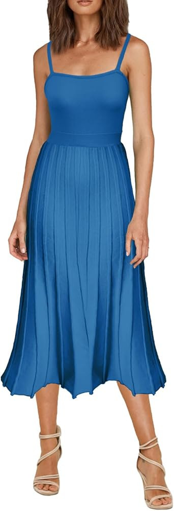 ARTFREE Womens Ribbed Knit Summer Maxi Dresses Tie Straps Square Neck Party Long Dress | Amazon (US)