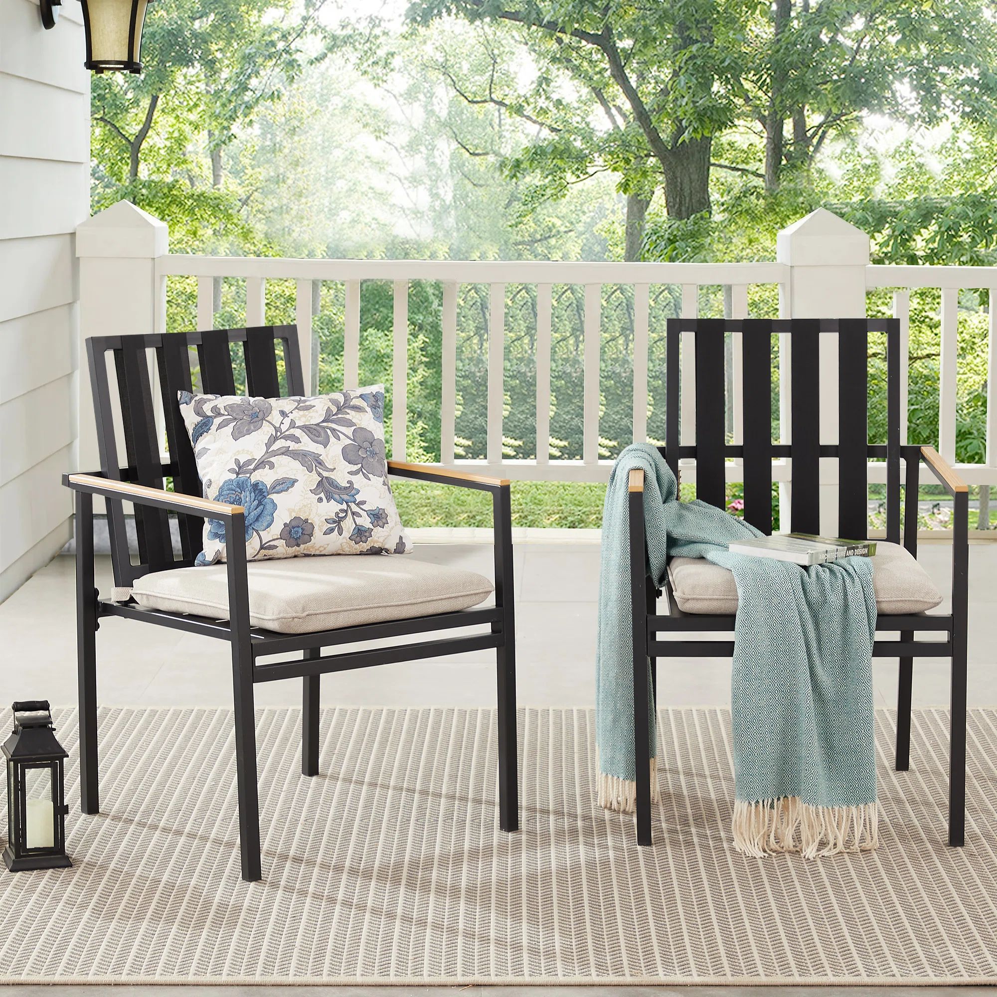 Marcantonio Outdoor Stacking Dining Armchair with Cushion | Wayfair North America