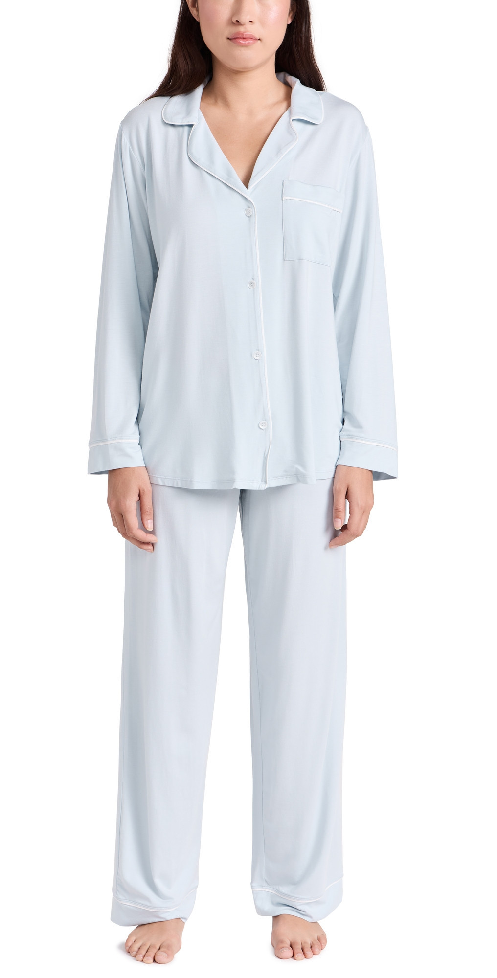 Eberjey Gisele Modal Long Pajama Set Ice Blue/ Ivory XL | Shopbop