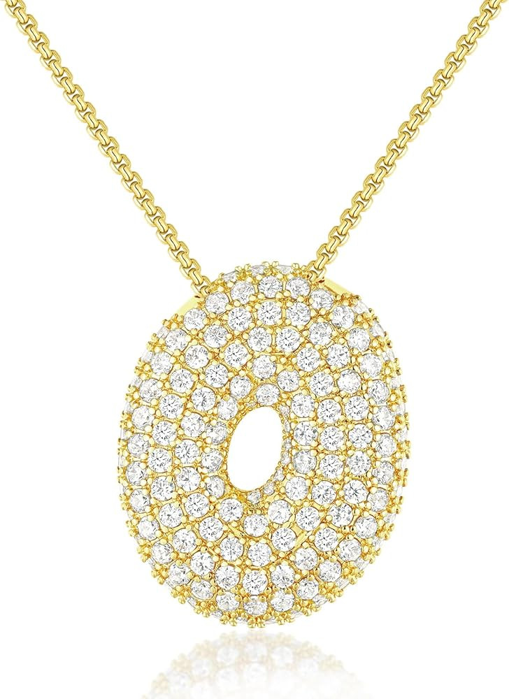 KissYan Bubble Letter Necklace, 14K Gold Plated Balloon Initial Pendant Box Chain Necklace Dainty... | Amazon (US)