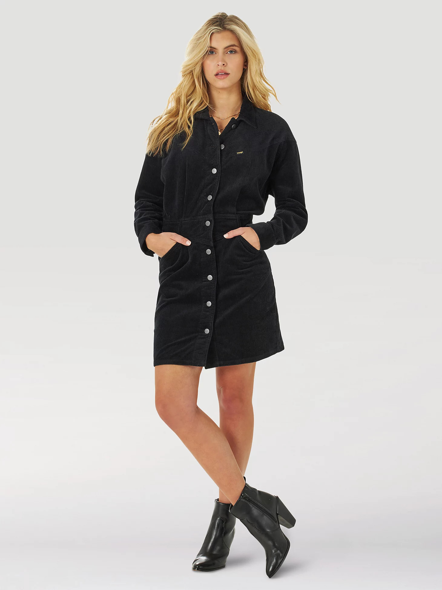 Womens Corduroy Shirtdress:Caviar Black:S | Women's DRESSES & JUMPSUITS | Wrangler® | Wrangler