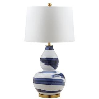 SAFAVIEH Aileen 32 in. Blue/White Brushed Table Lamp with White Shade TBL4013B - The Home Depot | The Home Depot